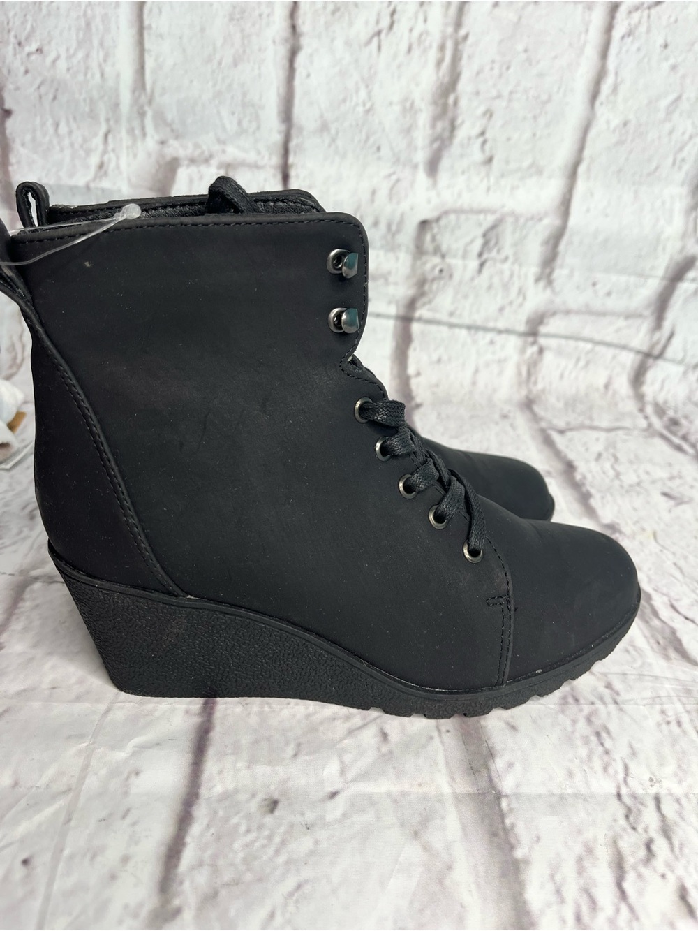 C&C California vegan leather black wedge boots size 6.5 women’s new